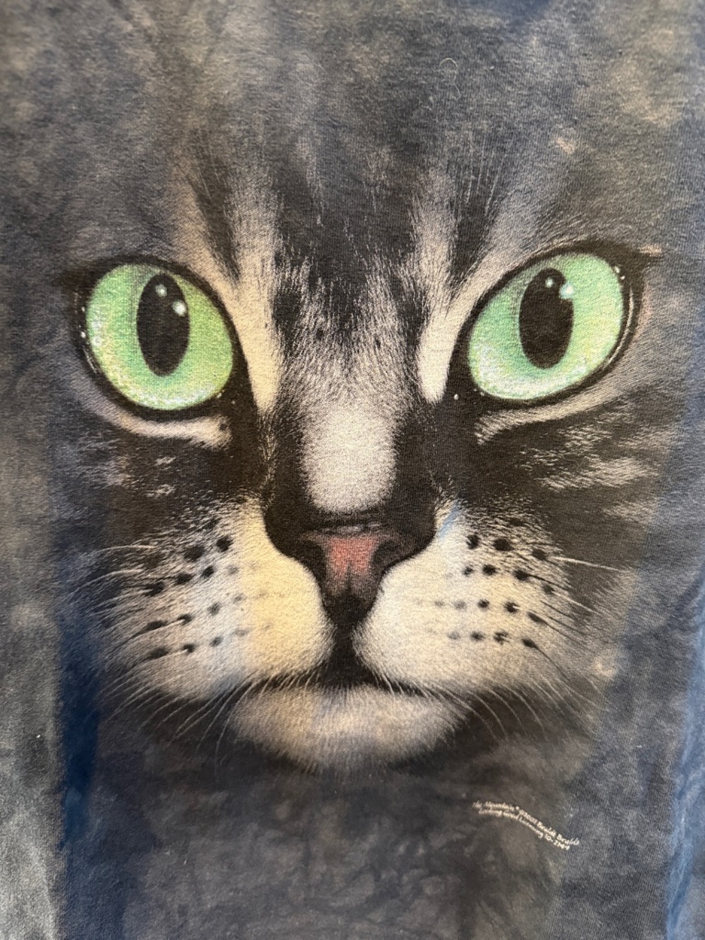 Vintage The Mountain Cat Face Tee Black Tie Dye Y2K Cotton Size M